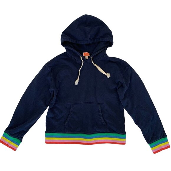 J. Crew Weekend Women’s Sweater Medium Striped Rib Hoodie Blue - Picture 1 of 5